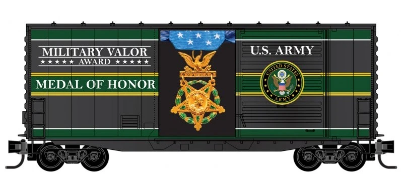 Micro-Trains N 10100760 40' Hy-Cube Box Car With Single Door, Military Valor Award US Army Medal Of Honor 1 Micro-Trains N 10100760 40' Hy-Cube Box Car With Single Door, Military Valor Award US Army Medal Of Honor
