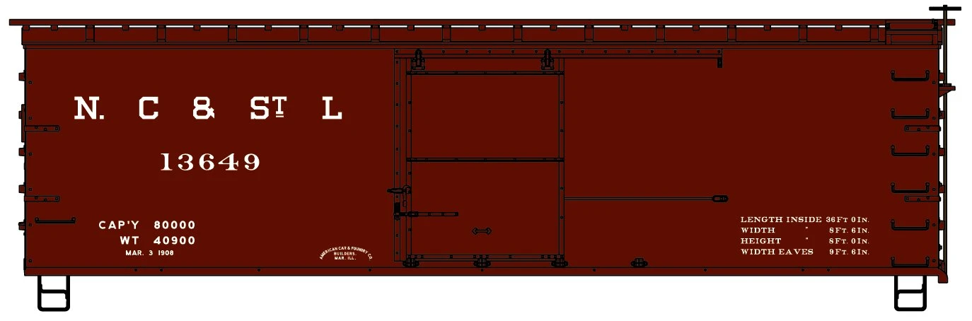 Accurail HO 1810 36' Double Sheath Wood Box Car Kit, Nashville Chattanooga And St. Louis 1 Accurail HO 1810 36' Double Sheath Wood Box Car Kit, Nashville Chattanooga And St. Louis