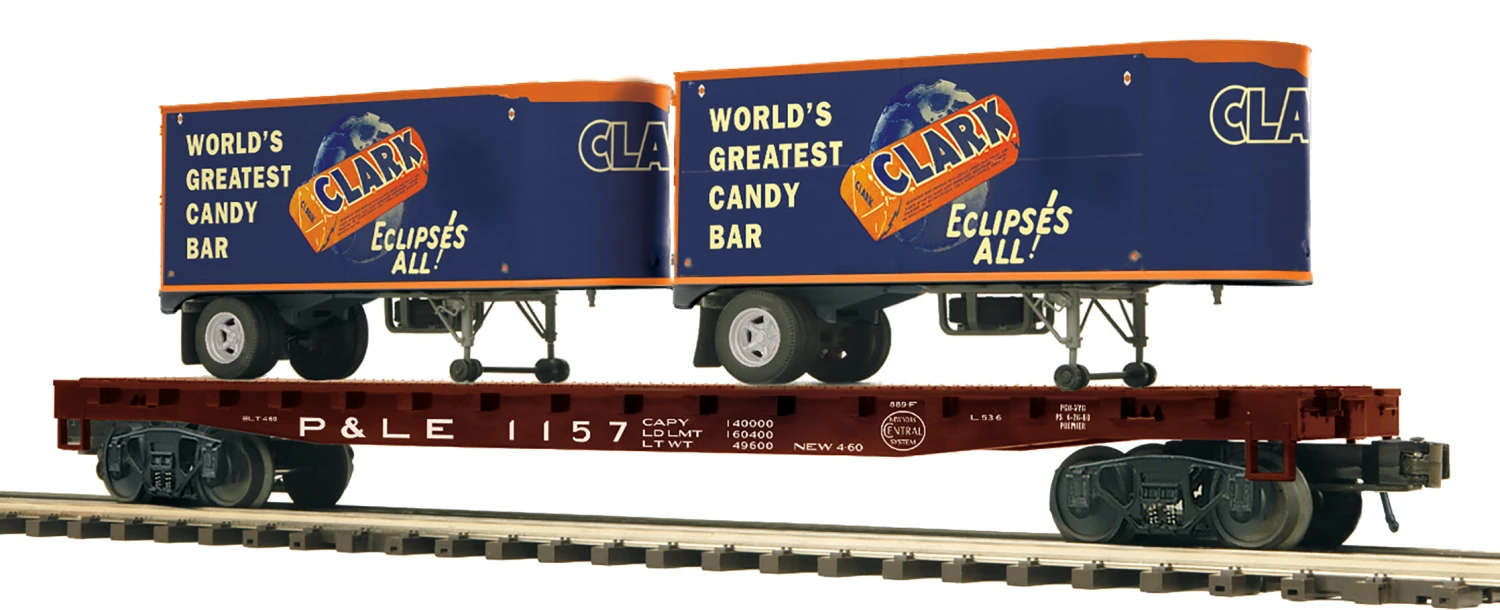 MTH Premier O 20-95509 Flat Car With PUP Trailers, Pittsburgh And Lake Erie 1 MTH Premier O 20-95509 Flat Car With PUP Trailers, Pittsburgh And Lake Erie