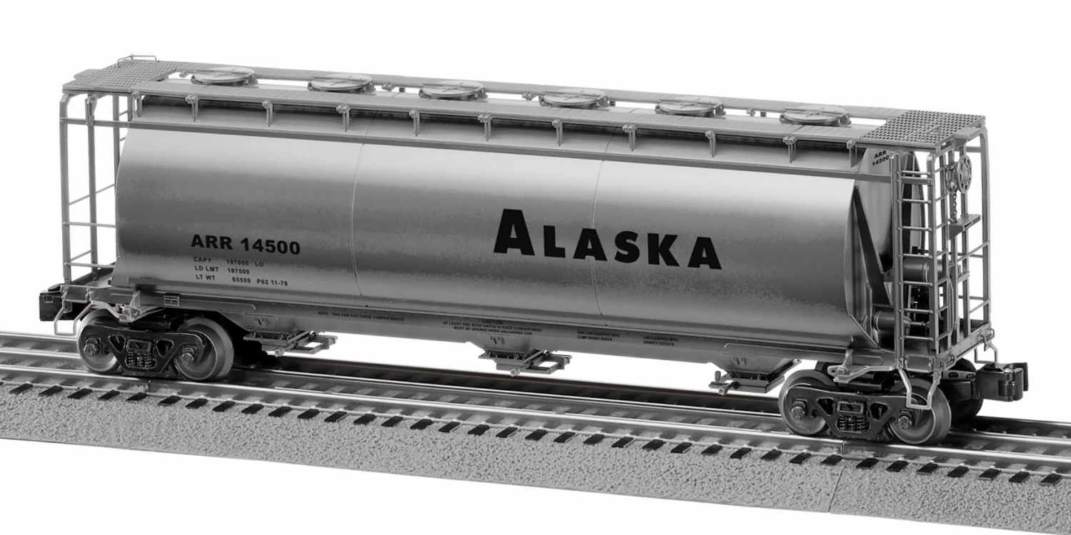 Lionel O 2226090 Cylindrical Covered Hopper, Alaska Railroad #14500 1 Lionel O 2226090 Cylindrical Covered Hopper, Alaska Railroad #14500