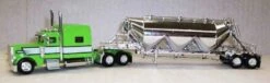 Trucks N Stuff HO 400729 (Spec014) Peterbilt 389 Tractor With Pneumatic Semi Trailer, Lime/White/Black