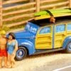 GHQ N 57018 1940s Ford Woody Kit With Surfers And Surfboards