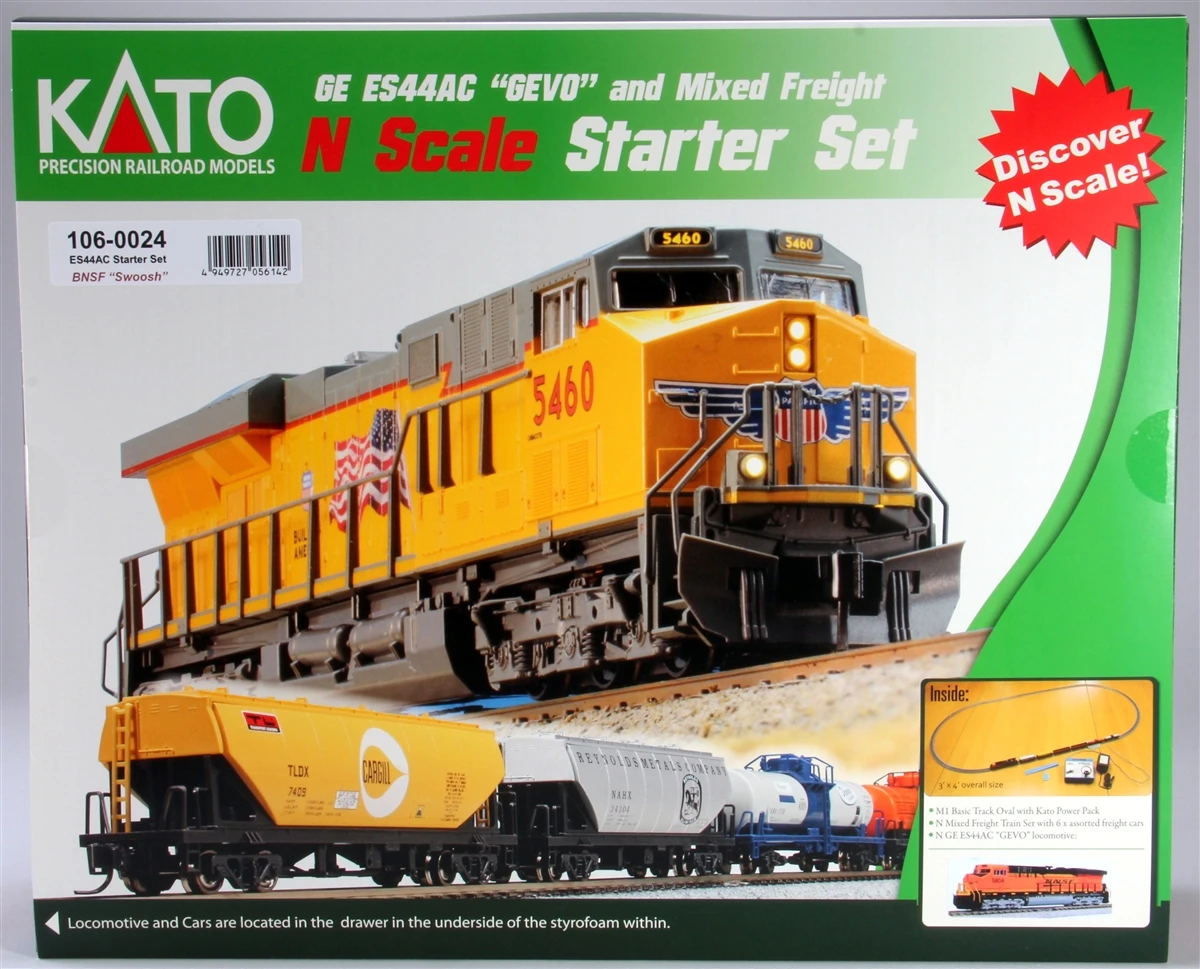 Kato N 1060024 GE ES44AC Gevo And Mixed Freight Starter Set, Burlington Northern Santa Fe 1 Kato N 1060024 GE ES44AC Gevo And Mixed Freight Starter Set, Burlington Northern Santa Fe