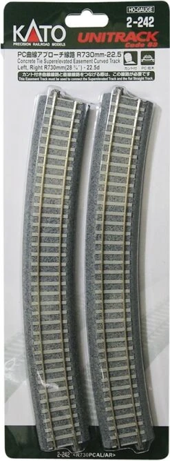 Kato HO 2242 Unitrack R730mm 28-3/4" Concrete Tie Superelevated Easement Curved Track, 22.5-Degree