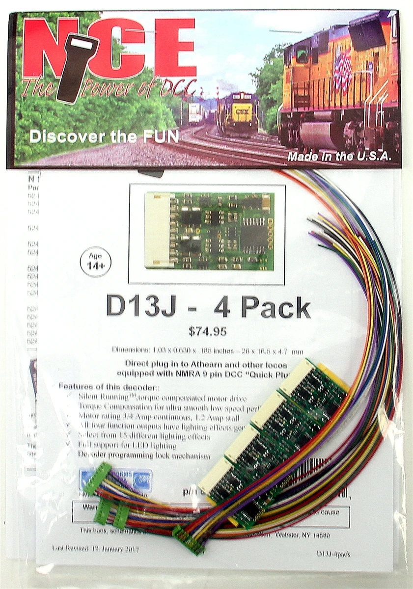 NCE 524175 (D13J-4) 4-Pack Of D13J Decoders 1 NCE 524175 (D13J-4) 4-Pack Of D13J Decoders