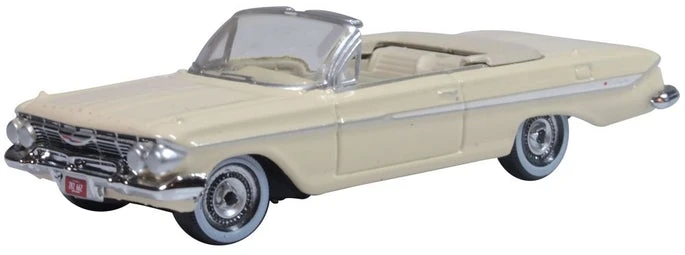 Oxford Diecast HO 87CI61005 1961 Chevrolet Impala Convertible, Almond Beige/White 1 Oxford Diecast HO 87CI61005 1961 Chevrolet Impala Convertible, Almond Beige/White