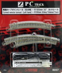 Rokuhan Z R057 PC Track R195mm 30-Degree Curved Remote Turnout, Left Hand With Trimmed Track