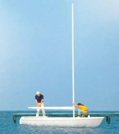 Presier HO 10680 Korsar Sailboat With Sailors Unrigging The Sails, Sails Down
